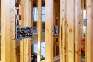 Electric PVC box under the wall in the home building construction electrical wires from electrical